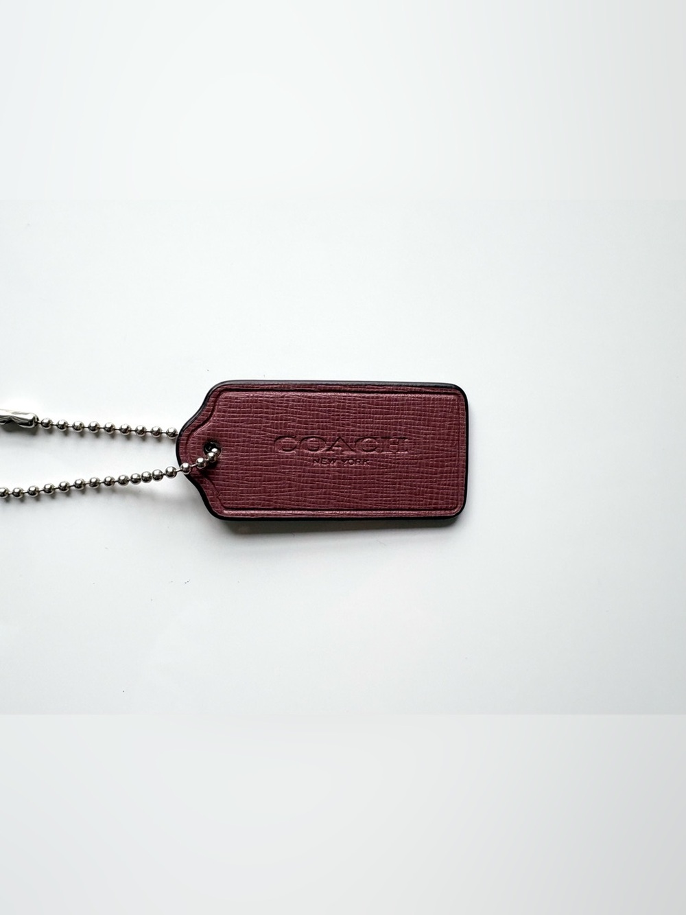 COACH 2" Medium Mauve Leather Silver Hang Tag Hangtag Bag Charm Keychain Fob